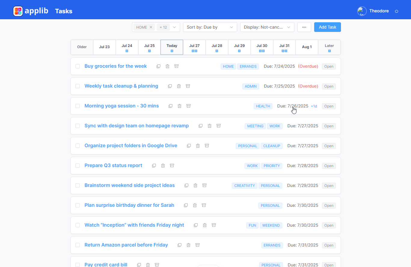 AppLib Tasks Interface